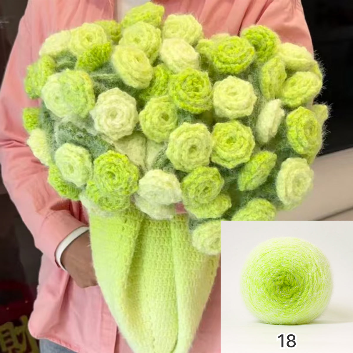 【手編みキット】花束ブランケット|SNSで話題!ロングファーヤーンで編む|選べる4タイプ(葉っぱ有無×サイズ) 電子版編みレシピプレゼント!
