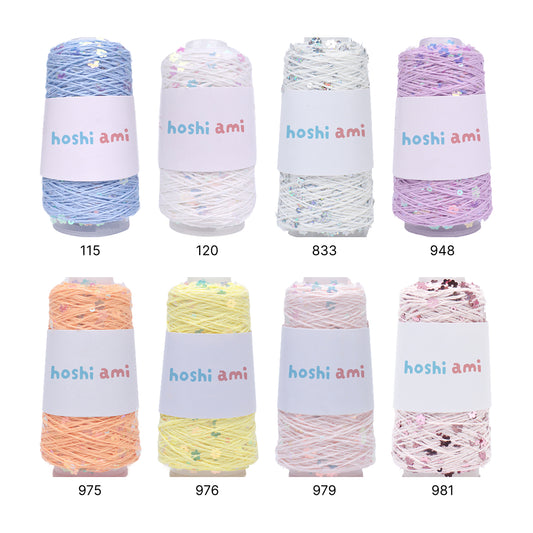 【綿100%】Twinkle Flower Yarn(トゥインクルフラワーヤーン)50g|花モチーフのスパンコールがきらめくコットン糸|全8色|単体でも引き揃えでも映える特別な1玉