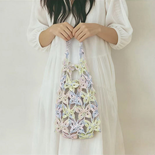 【手編みキット】Monet Chou Bag(モネ チョウ バッグ)|涼やかな透かし蝶型デザイン|持ち歩くアート|夏糸Monet Modal|インナーバッグ付き|編み図+一部動画付き