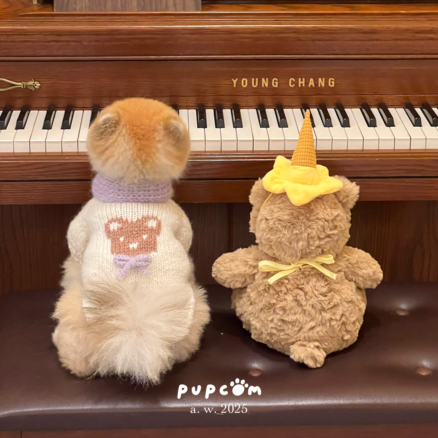 ほしあみ × 英国ブランド Pupcom コラボ 犬服 「Bear & Tie」 手編みニット ハンドメイド ペット服 冬用 ギフト向
