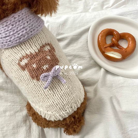 ほしあみ × 英国ブランド Pupcom コラボ 犬服 「Bear & Tie」 手編みニット ハンドメイド ペット服 冬用 ギフト向