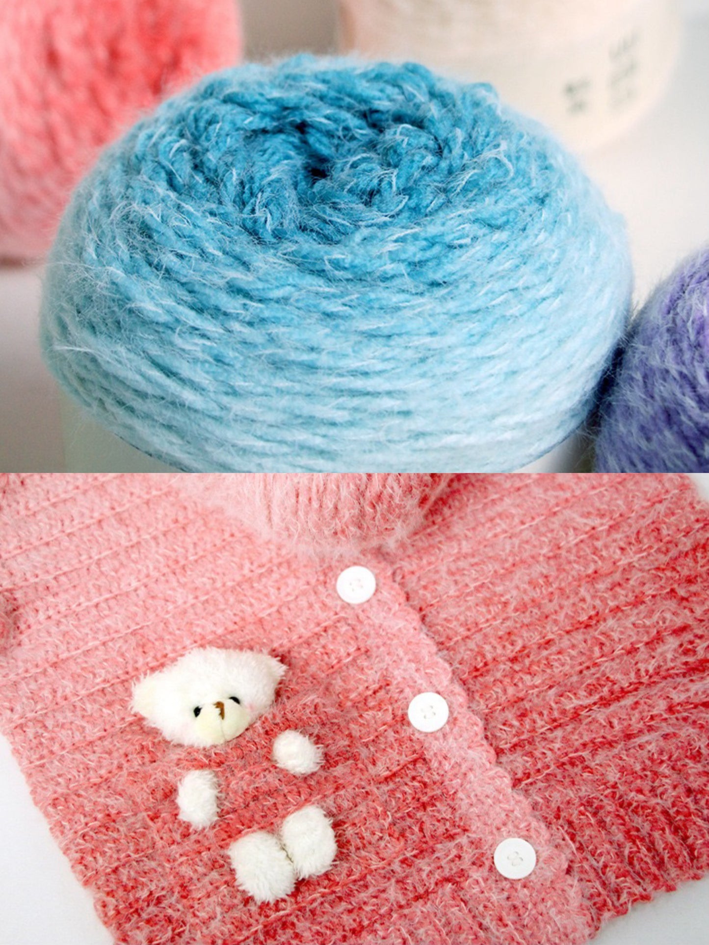 ロングファーヤーン 段染め極太 初心者向け 大容量ショール・花束ブランケット用 190g かぎ針7/0号〜8/0号