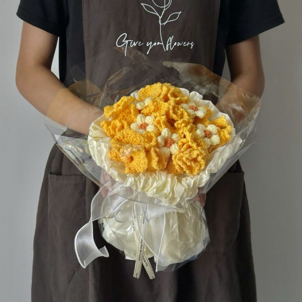 【完成品】ハンドメイドクリスマス手編み花束|全10色・編む手間なし|おしゃれで枯れない花のプレゼントやギフトに最適(恋人・友達・誕生日)