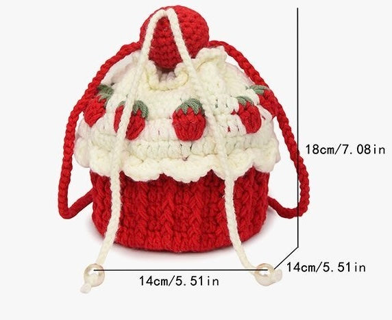 【クリスママスギフトセット】ショートケーキ巾着バッグ+手編み花束+マフラーの3点セット|色を自由に選べる|家族・友達・恋人へのクリスマスギフト