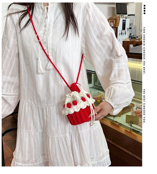 【ギフトセット】ショートケーキ巾着バッグ+手編み花束+マフラー|色を自由に選べる|家族・友達・恋人へのクリスマスギフト