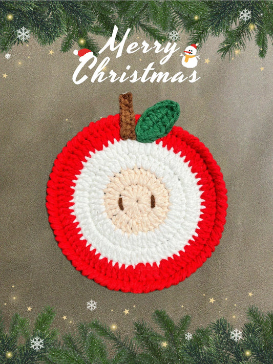 【毛糸キット】コースター6点セット クリスマス新年|雪だるま・サンタ・クリスマス帽・ツリー・アップル|手編みキット・毛糸・電子版文字編みレシピ付