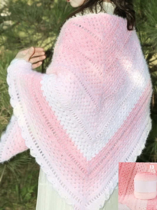 【手編みキット】ロングファーヤーンのショール|初心者向け・グラデーション毛糸2玉セット|全14色展開 電子版編みレシピ プレゼント!