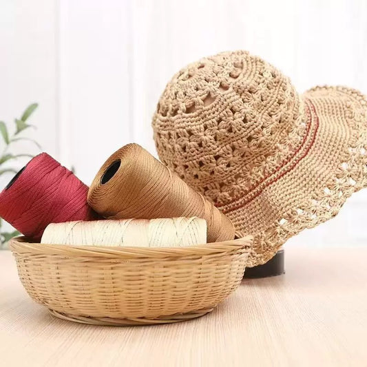 【上品な艶】アイスシルク光沢ラミー糸 100g|春夏の帽子やかごバッグ作りに