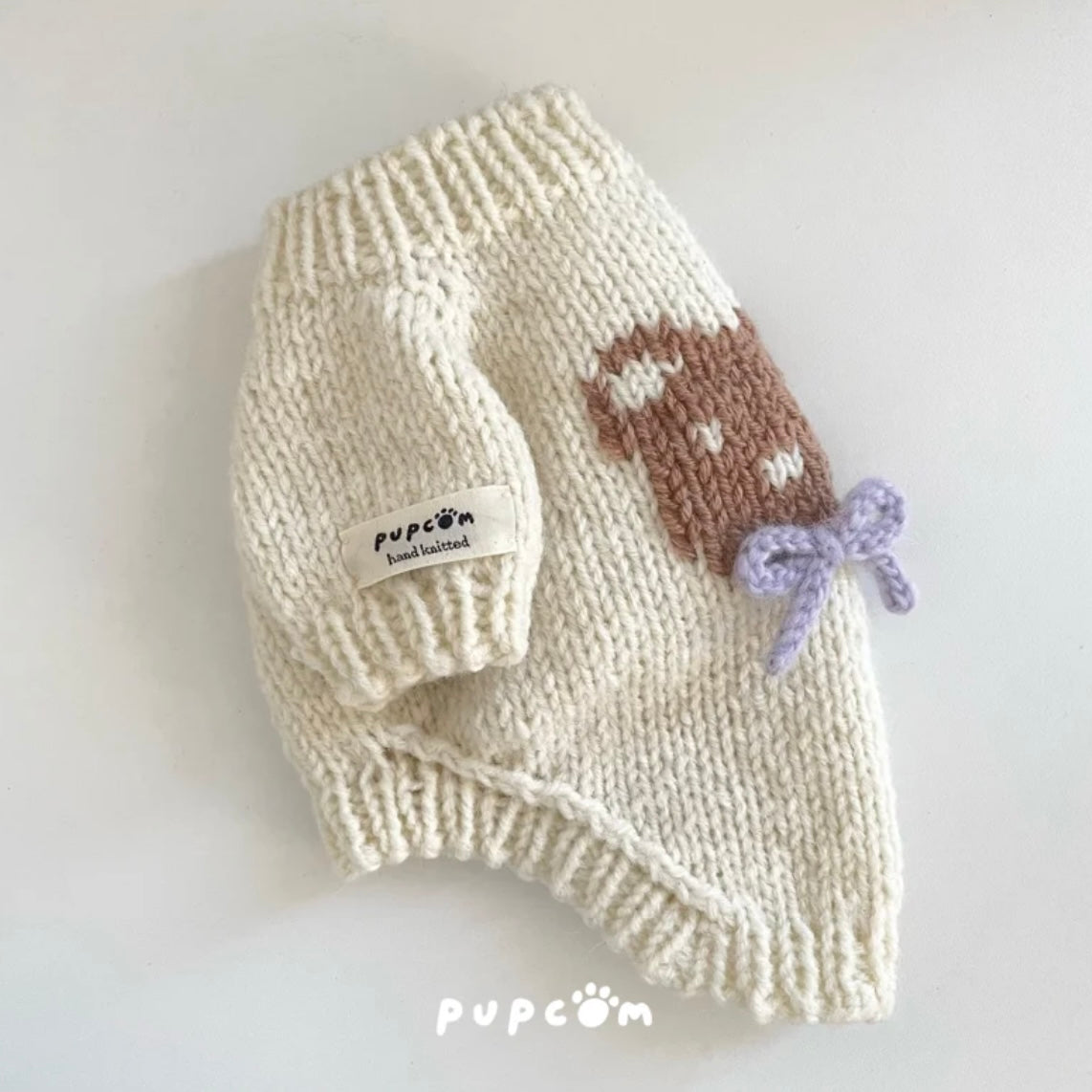 ほしあみ × 英国ブランド Pupcom コラボ 犬服 「Bear & Tie」 手編みニット ハンドメイド ペット服 冬用 ギフト向