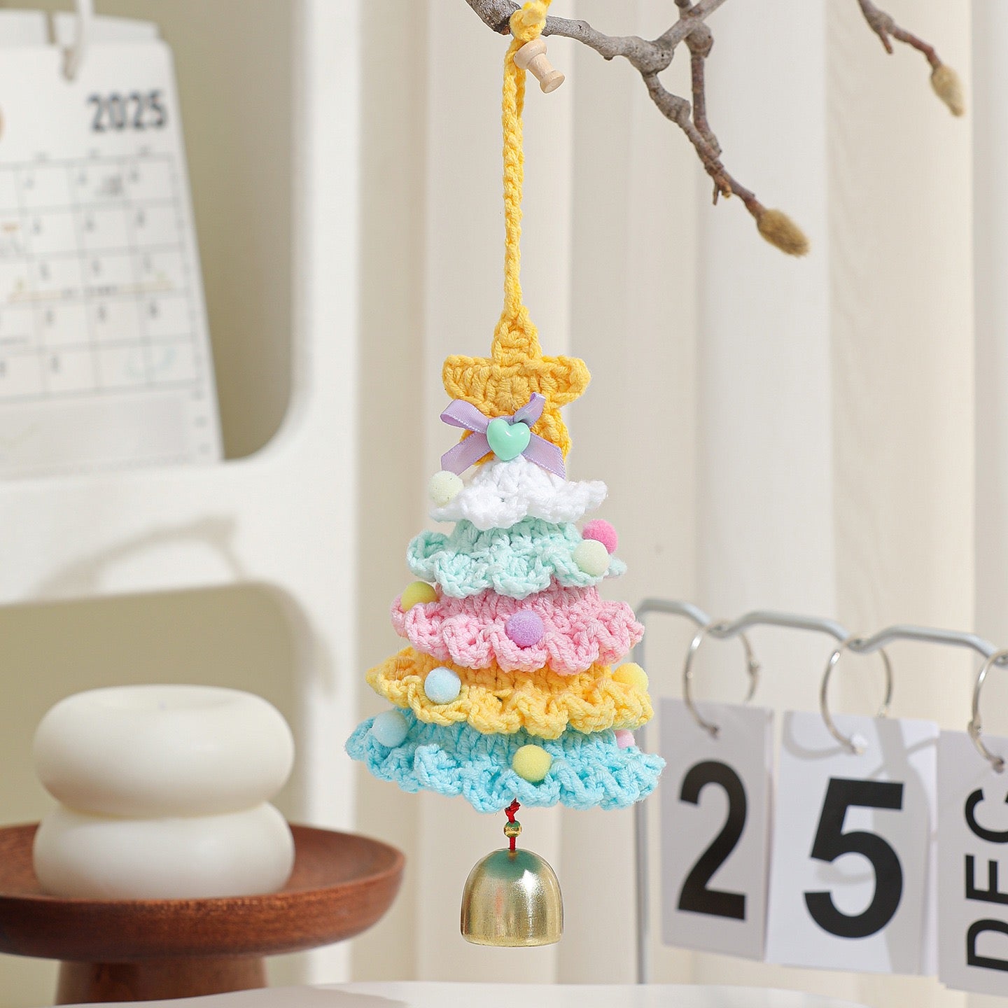 【完成品】クリスマスツリーベル・飾り|全12色・クリスマスギフト・編む手間なし|プレゼントやギフトに最適恋人・友達・誕生日・クリスマス