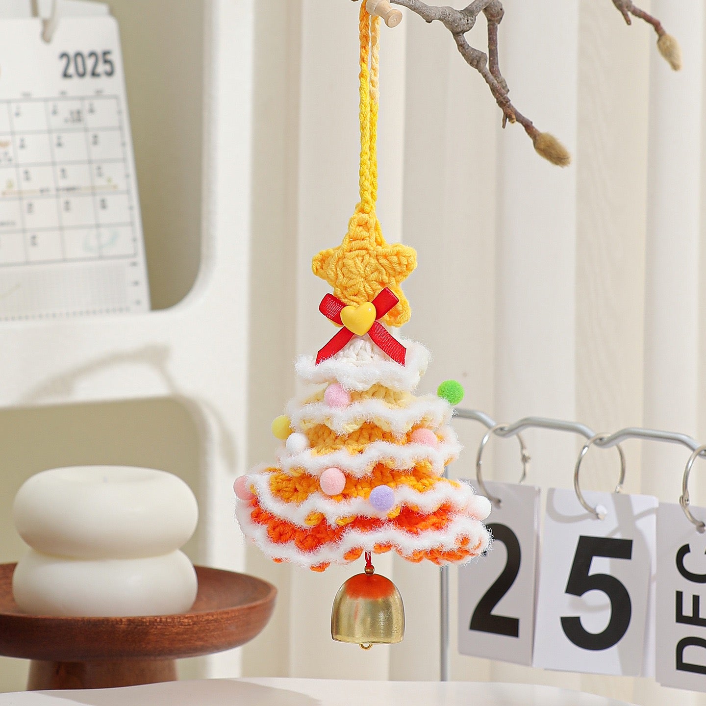 【完成品】クリスマスツリーベル・飾り|全12色・クリスマスギフト・編む手間なし|プレゼントやギフトに最適恋人・友達・誕生日・クリスマス