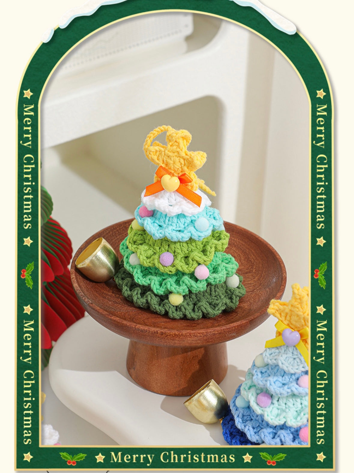【完成品】クリスマスツリーベル・飾り|全12色・クリスマスギフト・編む手間なし|プレゼントやギフトに最適恋人・友達・誕生日・クリスマス