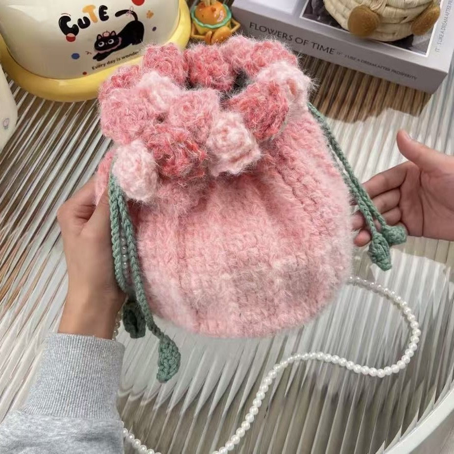 【毛糸キット】 花束巾着バッグ・グラデーションショルダーバッグ\SNSで話題/・プレゼントやギフトに最適(恋人・友達・誕生日・クリスママス)かぎ針7/0号〜8/0号・編み方動画付き