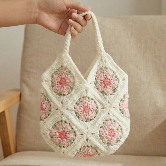 【手編みキット】桜モチーフグラニーバッグ |春を持ち歩く2WAYバッグ|春色かぎ針編み DIYセット|編み図+ポイント動画