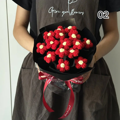 【完成品】ずっと咲き続ける 毛糸の花束（ニットブーケ）｜枯れない手編みフラワー・誕生日やプレゼントに｜全10色・編む手間なし