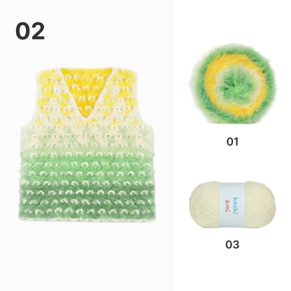 【手編みキット】Komorebi Vest（こもれびベスト）｜ふわふわグラデーションのVネックベスト｜ニットベスト｜大人・キッズ・親子おそろい｜編み図・動画付き