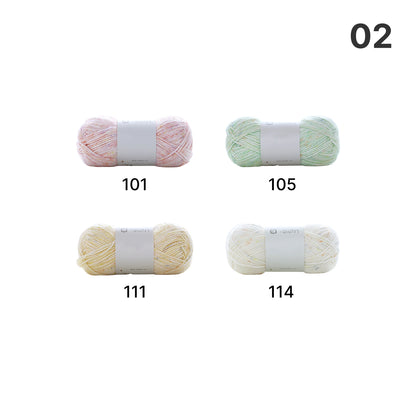【手編みキット】Mousse Bag（ムースバッグ）｜4色淡色ミックスの巾着バッグ｜Mousse Cotton使用｜パールチェーン＆ハートチャーム付き｜オールインワンキット｜編み図・動画付き