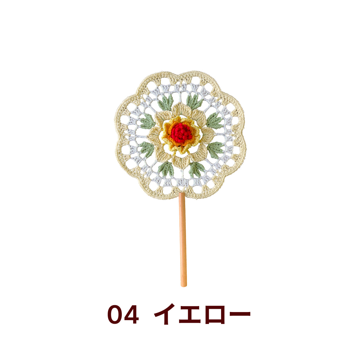 【手編みキット】Ami Uchiwa（あみうちわ）｜椿シリーズ｜毛糸で作る編みうちわ｜花びら型フレーム付き｜立体的な椿モチーフ｜編み動画付き