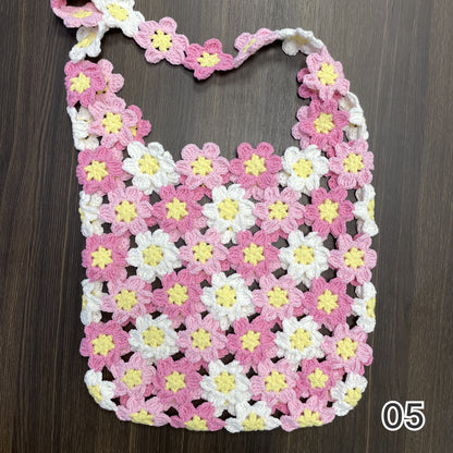 【手編みキット】花畑バッグ ｜インナーバッグ付き｜ぷっくりお花のモチーフ編みトートバッグ｜まるで持ち歩く花束｜春 夏 デイジーバッグ 編みレシピ付き
