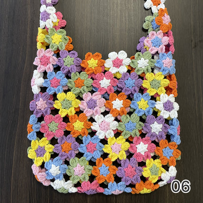 【手編みキット】花畑バッグ ｜インナーバッグ付き｜ぷっくりお花のモチーフ編みトートバッグ｜まるで持ち歩く花束｜春 夏 デイジーバッグ 編みレシピ付き