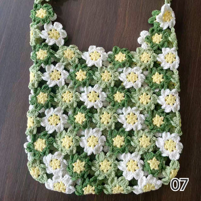 【手編みキット】花畑バッグ ｜インナーバッグ付き｜ぷっくりお花のモチーフ編みトートバッグ｜まるで持ち歩く花束｜春 夏 デイジーバッグ 編みレシピ付き