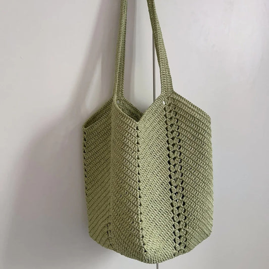 【手編みキット】ラフィア風 透かし模様のかごバッグ｜春夏 ワンショルダーバッグ｜63色から選べる｜hoshiami オリジナル星型PUレザーチャーム付き｜電子版編み図付き