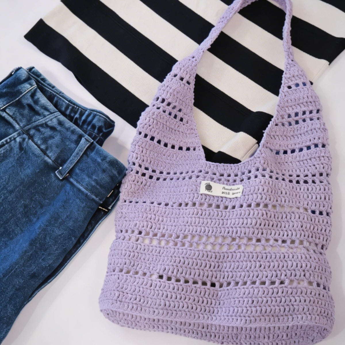 【手編みキット】ゆるバッグ｜韓国風コットンメッシュバッグ ｜全23色｜ワンハンドルバッグ｜初心者向け｜編み方動画付き