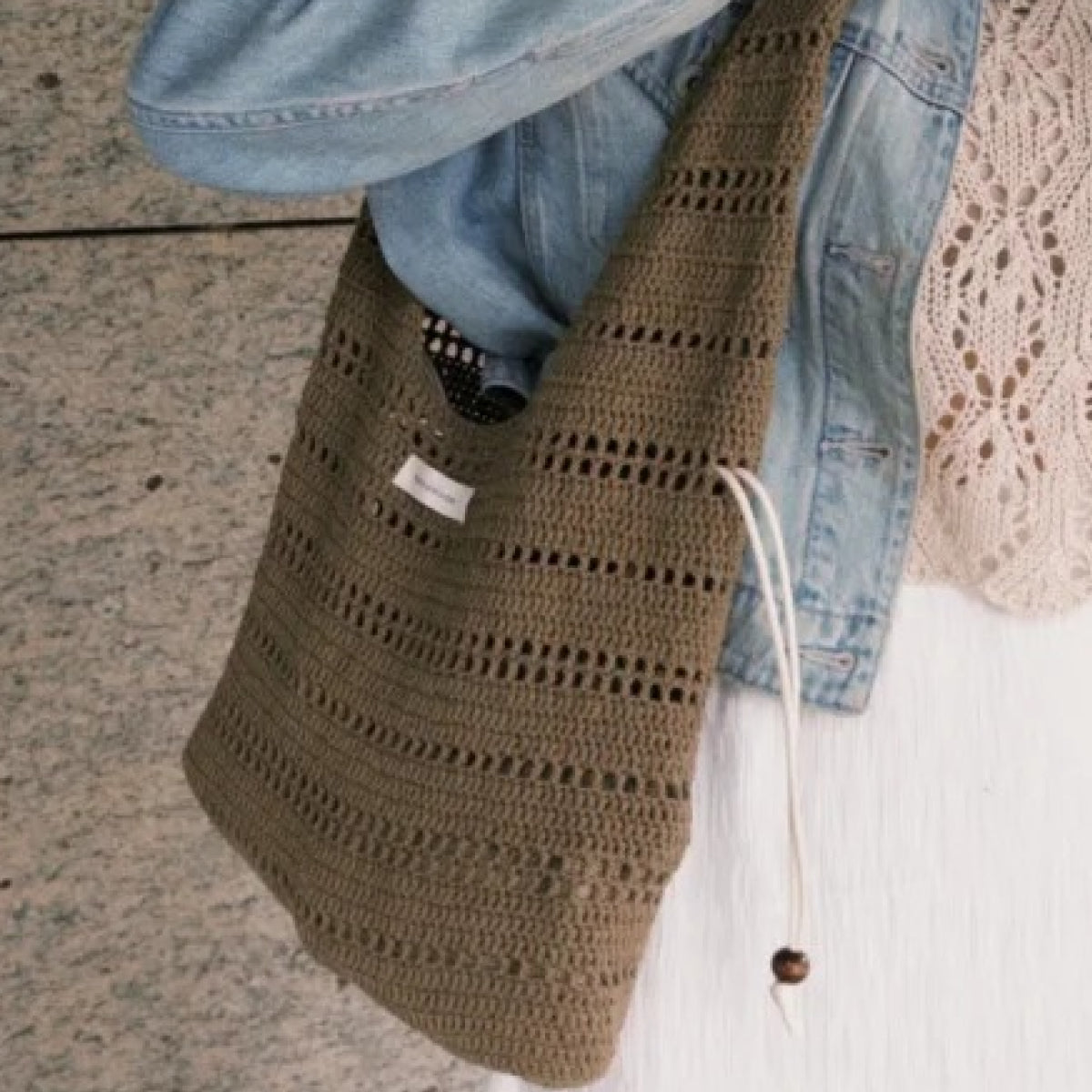 【手編みキット】ゆるバッグ｜韓国風コットンメッシュバッグ ｜全23色｜ワンハンドルバッグ｜初心者向け｜編み方動画付き