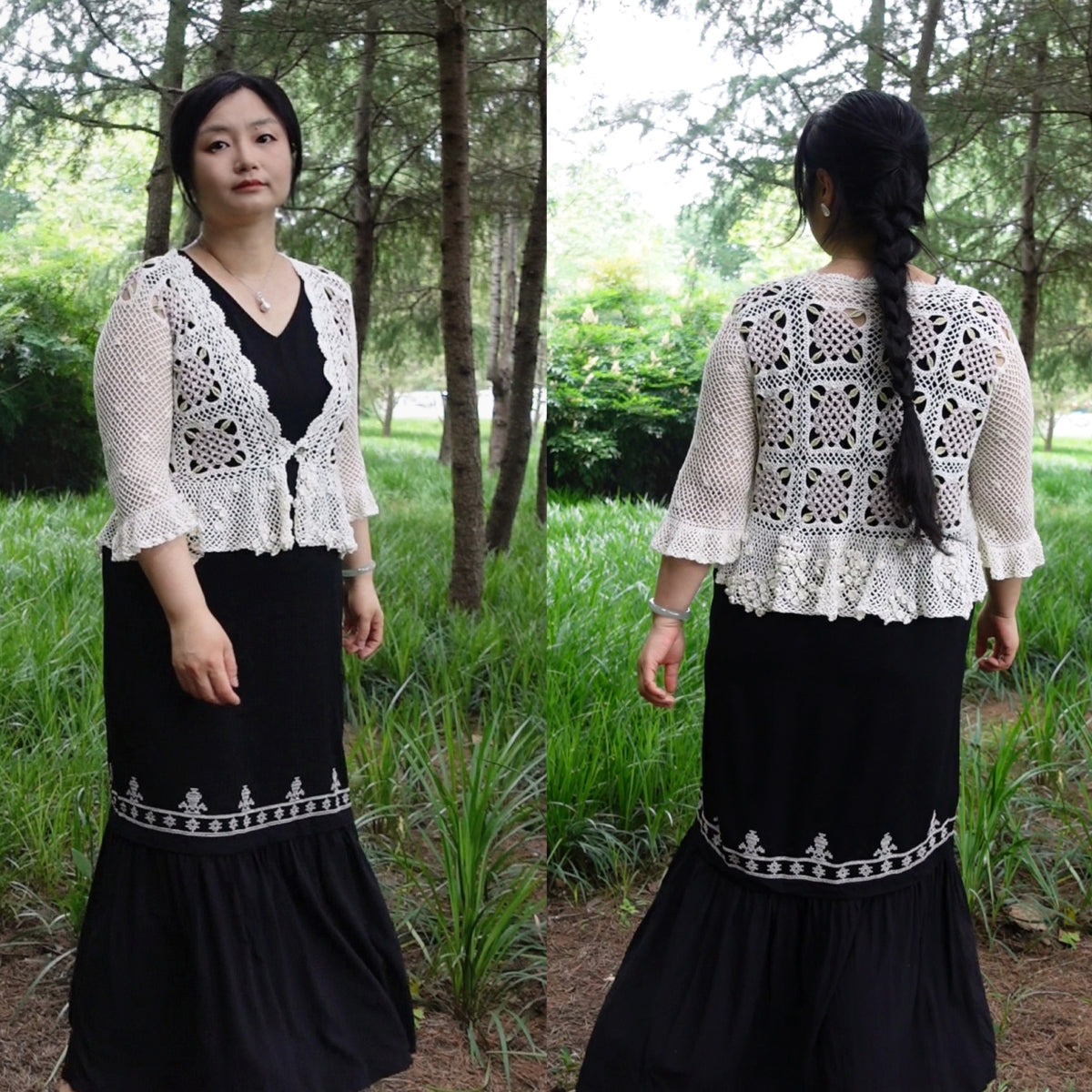 【手編みキット】Ajisai Cardigan（紫陽花カーディガン）｜紫陽花モチーフのかぎ針編み｜透かし編み×フリル｜レトロ・大人可愛い｜全7色・4サイズ｜編み図・動画付き