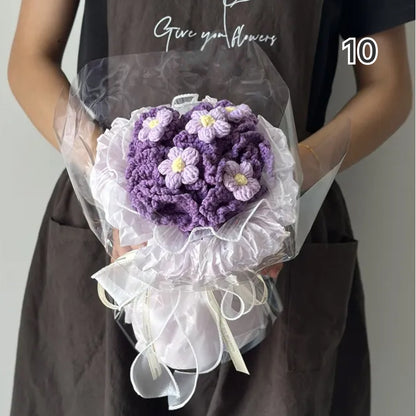 【完成品】ずっと咲き続ける 毛糸の花束（ニットブーケ）｜枯れない手編みフラワー・誕生日やプレゼントに｜全10色・編む手間なし
