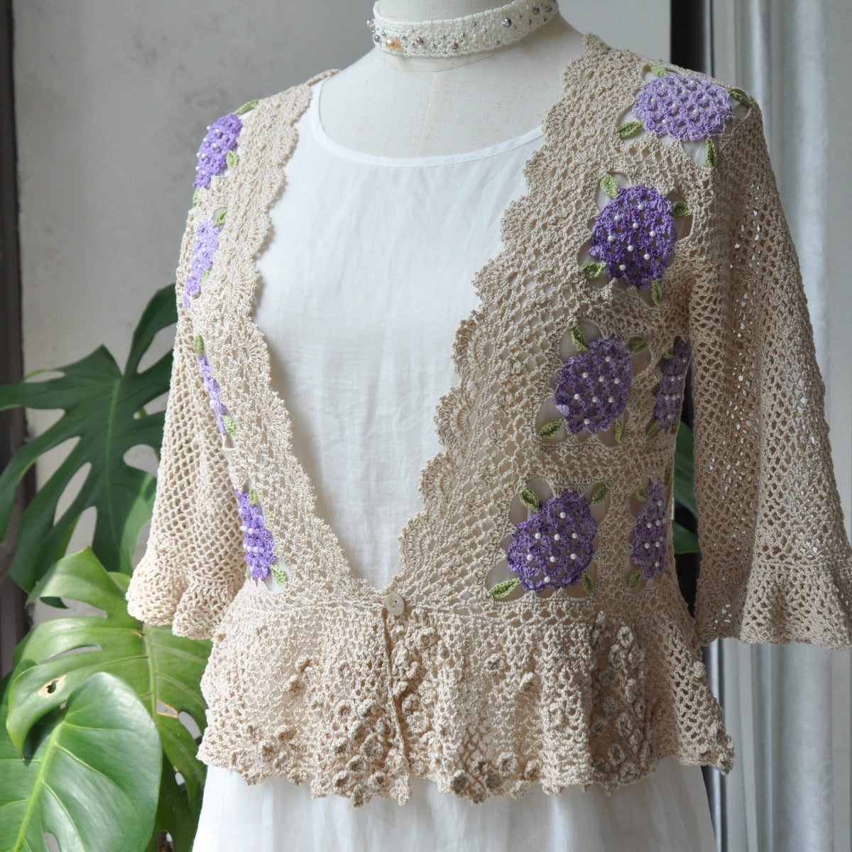 【手編みキット】Ajisai Cardigan（紫陽花カーディガン）｜紫陽花モチーフのかぎ針編み｜透かし編み×フリル｜レトロ・大人可愛い｜全7色・4サイズ｜編み図・動画付き