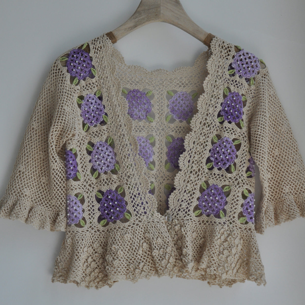 【手編みキット】Ajisai Cardigan（紫陽花カーディガン）｜紫陽花モチーフのかぎ針編み｜透かし編み×フリル｜レトロ・大人可愛い｜全7色・4サイズ｜編み図・動画付き