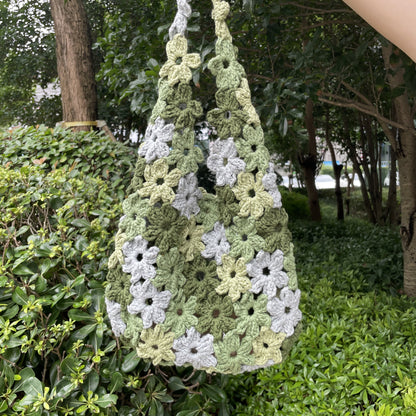 【手編みキット】花飴バッグ（ハナアメバッグ）｜花模様｜綿100％｜ひと続きで編める｜レトロポップな配色｜インナーバッグ付き｜編み図付き（一部動画あり）