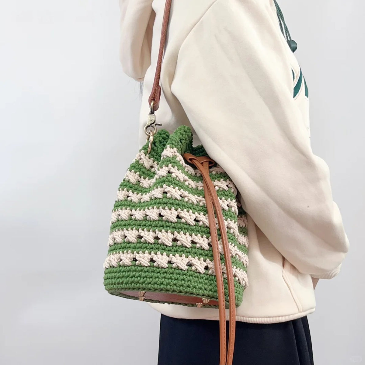 【手編みキット】コットン100%バケツバッグ｜初心者向け｜2色展開｜編み方動画付き