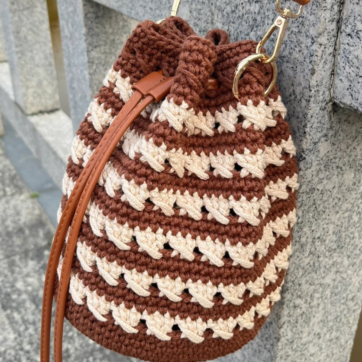 初心者向けコットン100%バケツバッグキット｜手編みキット｜2色展開