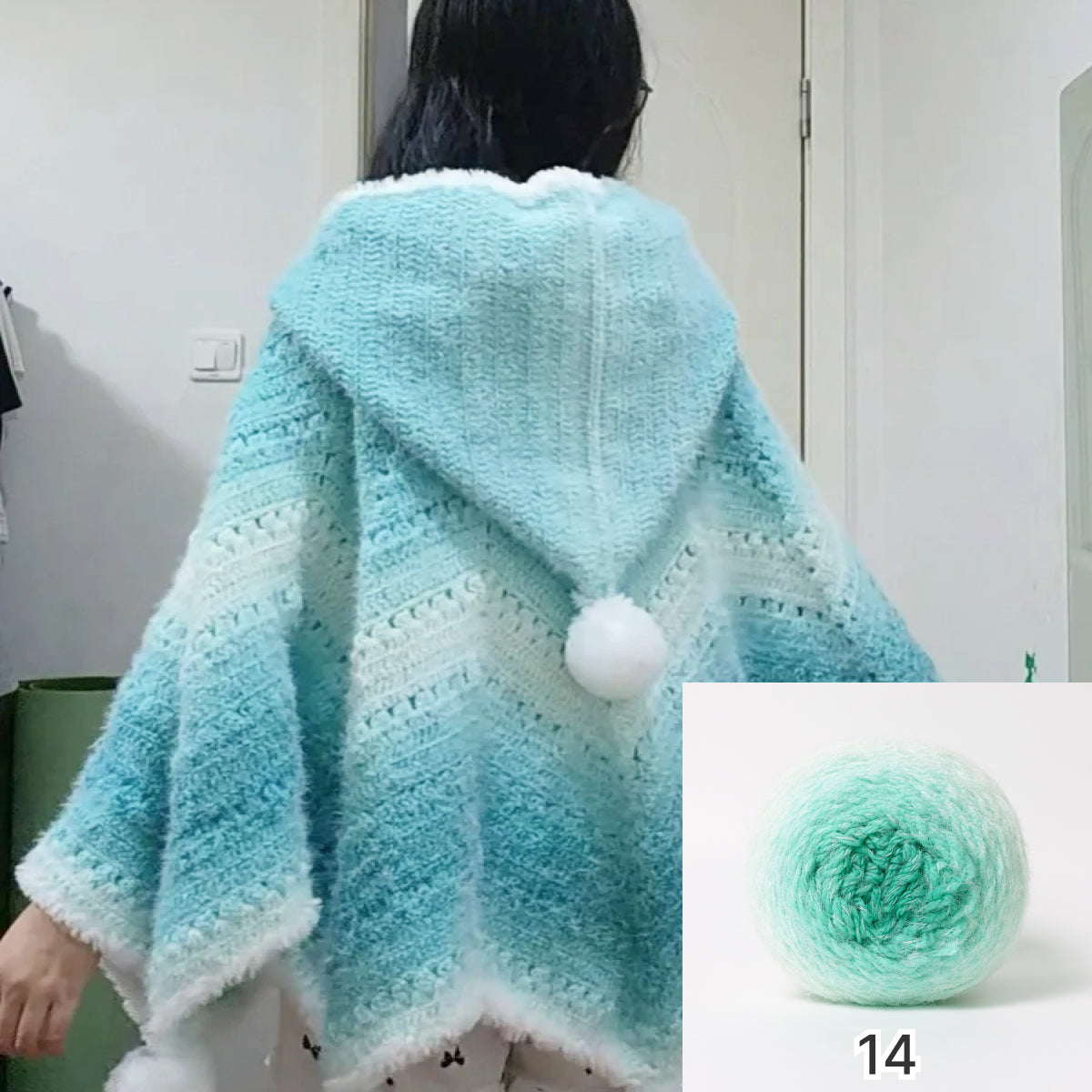 【手編みキット】ロングファーヤーンで編む「星ポンチョ」キット｜選べる丈＆フード＆ポンポン　電子版編みレシピ！