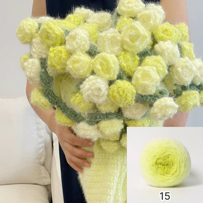 【手編みキット】花束ブランケット｜SNSで話題！ロングファーヤーンで編む｜選べる4タイプ（葉っぱ有無×サイズ）全14色展開 　電子版編みレシピプレゼント！