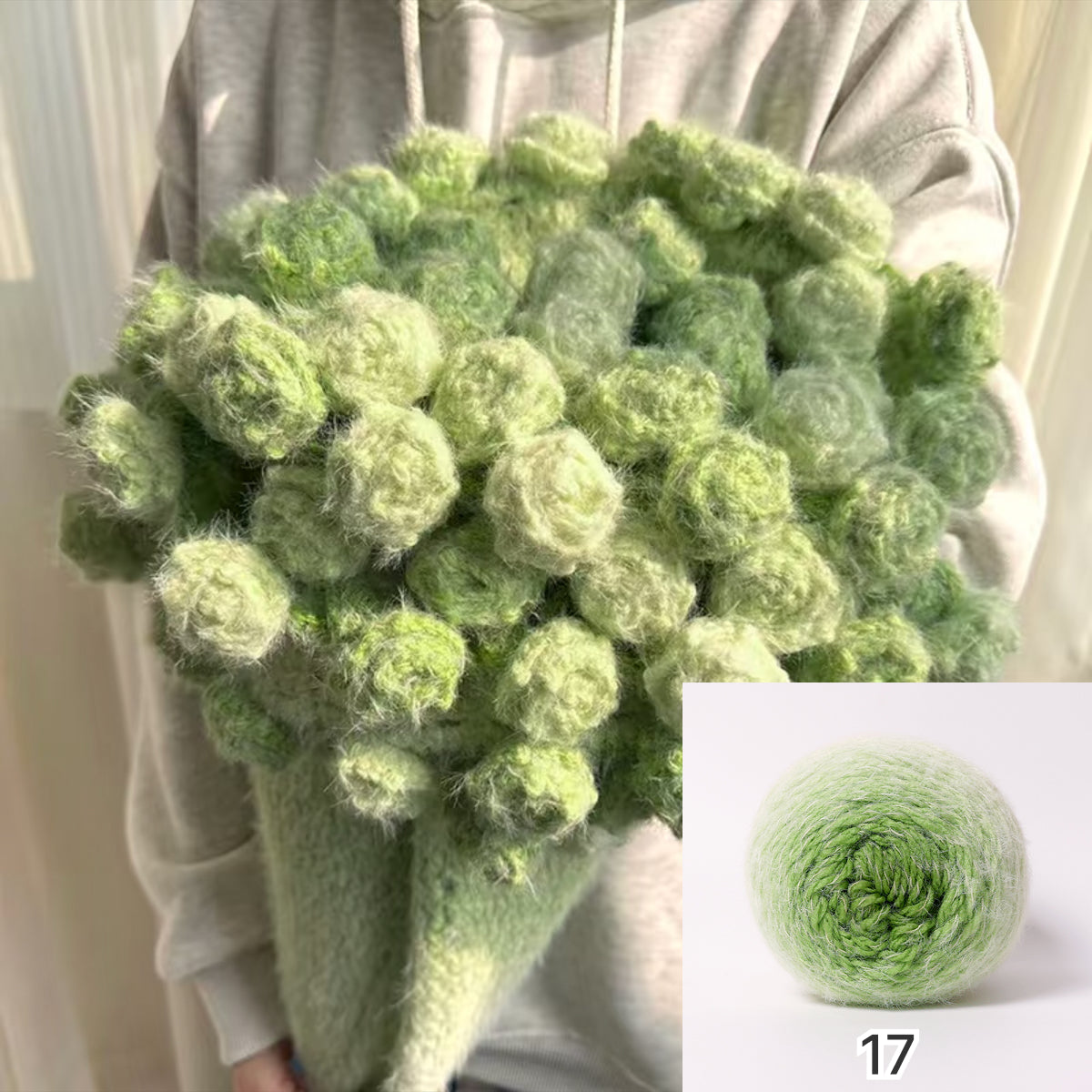 【手編みキット】花束ブランケット｜SNSで話題！ロングファーヤーンで編む｜選べる4タイプ（葉っぱ有無×サイズ）　電子版編みレシピプレゼント！