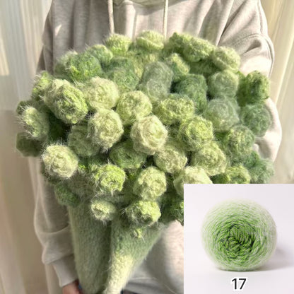 【手編みキット】花束ブランケット｜SNSで話題！ロングファーヤーンで編む｜選べる4タイプ（葉っぱ有無×サイズ）　電子版編みレシピプレゼント！