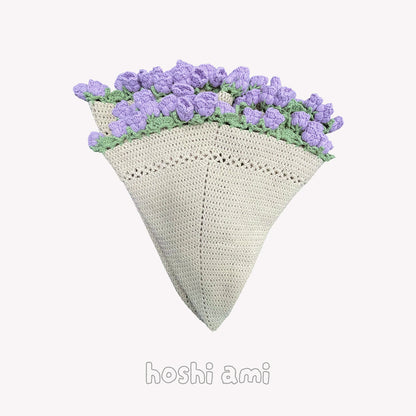 【手編み完成品・一点もの】すずらんブランケット｜立体的な花モチーフの花束ブランケット｜直径約100cm｜ギフト・インテリアに