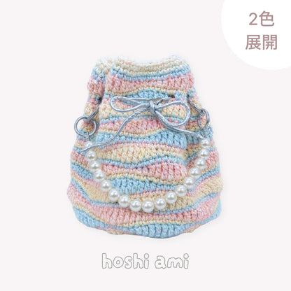 【手編みキット】Mousse Bag（ムースバッグ）｜4色淡色ミックスの巾着バッグ｜Mousse Cotton使用｜パールチェーン＆ハートチャーム付き｜オールインワンキット｜編み図・動画付き