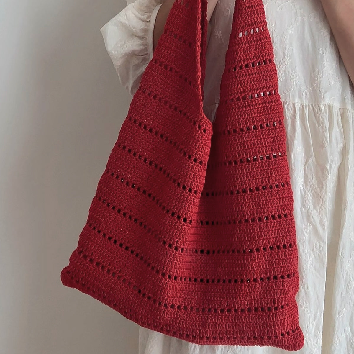 【手編みキット】ゆるバッグ｜韓国風コットンメッシュバッグ ｜全23色｜ワンハンドルバッグ｜初心者向け｜編み方動画付き