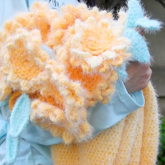 【手編みキット】向日葵（ひまわり）ブランケット｜花モチーフ｜母の日・誕生日ギフトに｜初心者さんOK｜動画＋電子版編み図付き