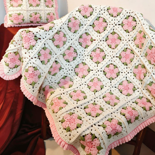 【手編みキット】桜モチーフブランケット ｜100枚の花が咲く感動の大作｜編み図＆動画解説付き（つなぎ方・縁編み）