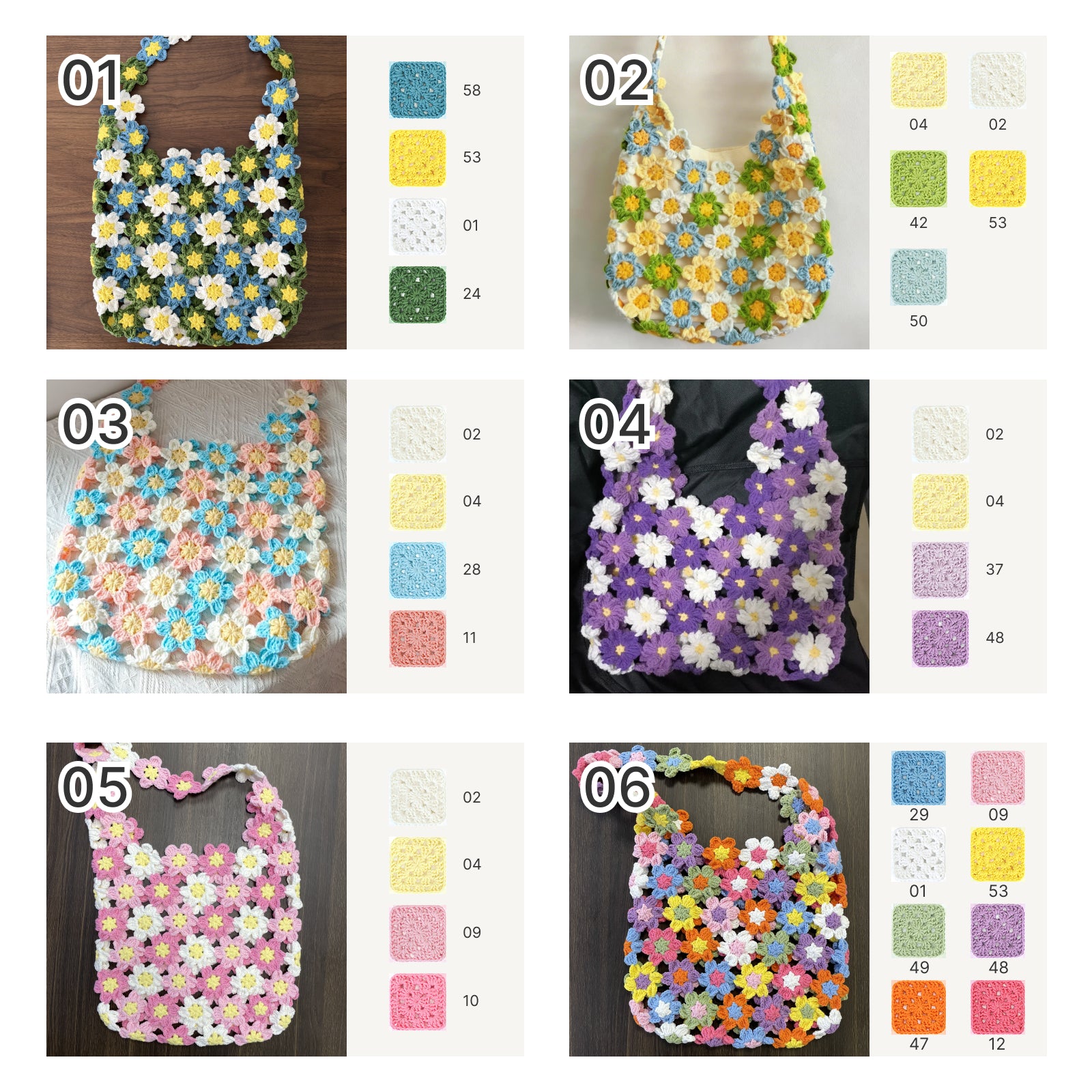手編みキット】花畑バッグ ｜インナーバッグ付き｜ぷっくりお花の