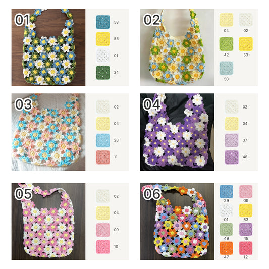 【手編みキット】花畑バッグ ｜インナーバッグ付き｜ぷっくりお花のモチーフ編みトートバッグ｜まるで持ち歩く花束｜春 夏 デイジーバッグ 編みレシピ付き