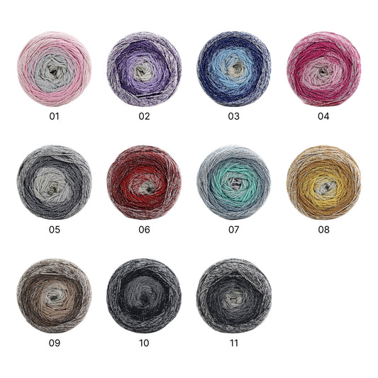 銀河シリーズ 輝きグラデーションケーキヤーン｜韓国トレンド・Y2K ｜キラキラ銀糸入り｜バッグ編み ｜大容量 200g