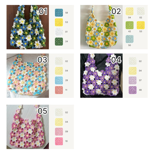 【手編みキット】ぷっくりお花のモチーフ編みトートバッグ｜まるで持ち歩く花束｜春 夏 デイジーバッグ 編みレシピ付き