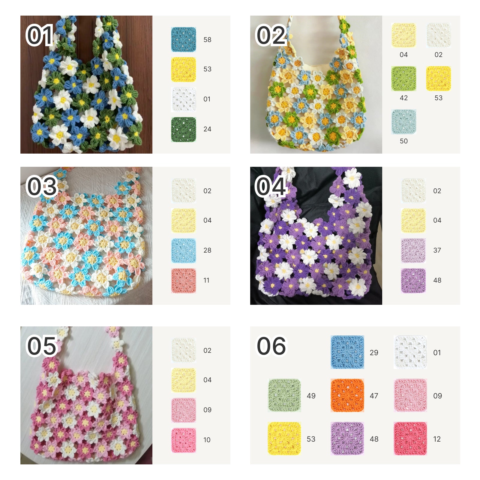 手編みキット】花畑バッグ ｜インナーバッグ付き｜ぷっくりお花の