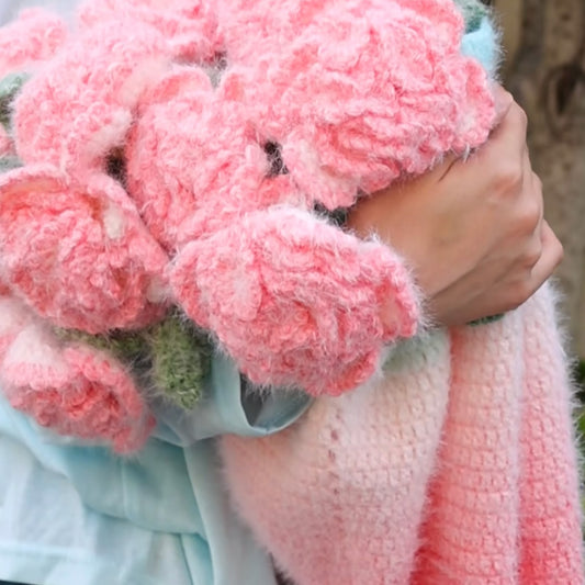 【手編みキット】ホリホック（タチアオイ）ブランケット｜花モチーフ｜春色グラデーション｜ギフトにも｜初心者さんOK｜動画＋電子版編み図付き